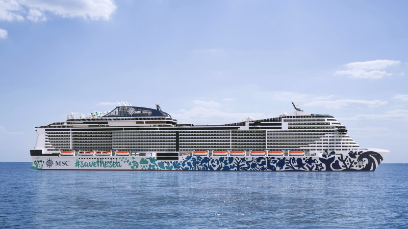 O design do casco do MSC Euribia é assinado pelo artista alemão Alex Flaemig, vencedor do concurso internacional promovido pela empresa