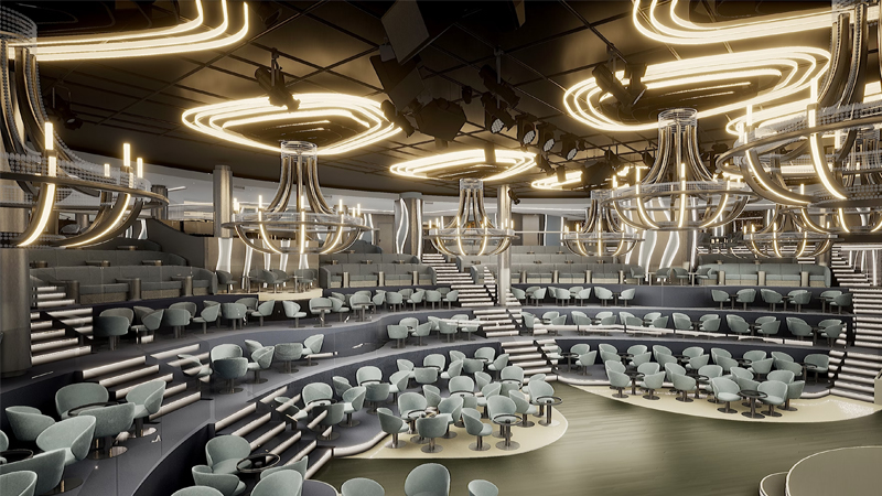 Área do AFT Lounge com experiências imersivas a bordo do MSC WOrld Europa
