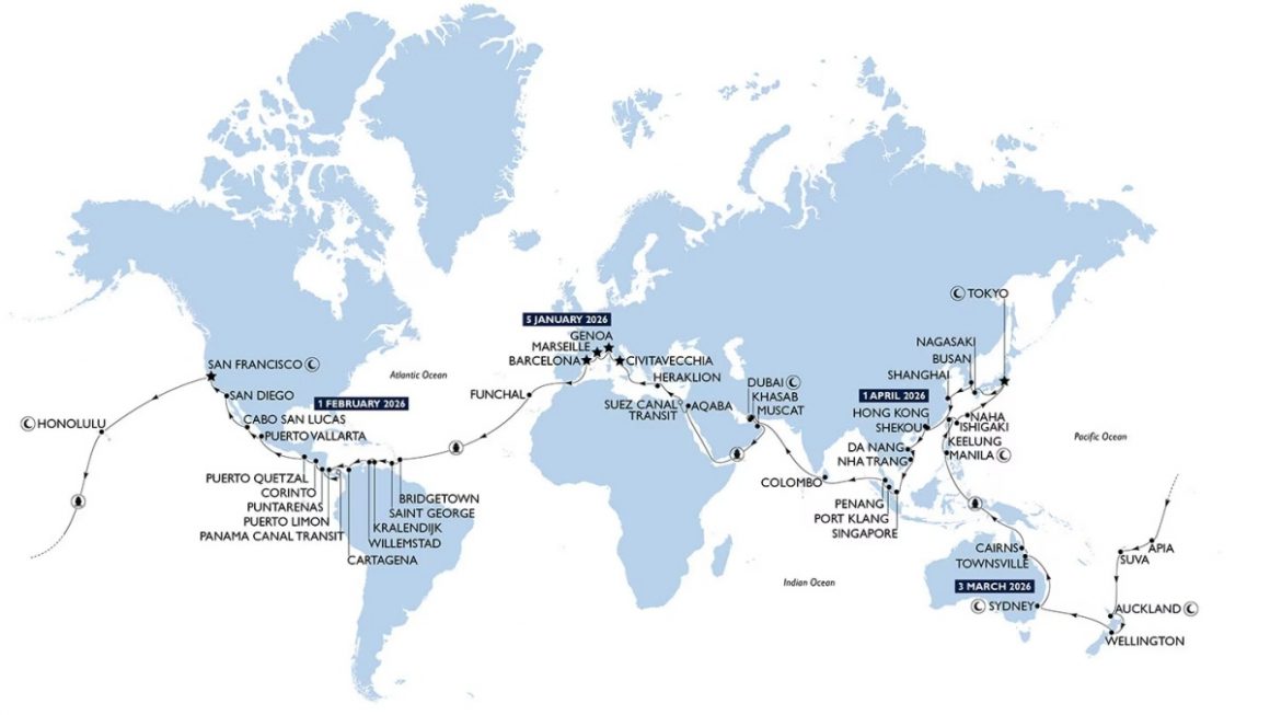 roteiro do MSC World Cruise 2026