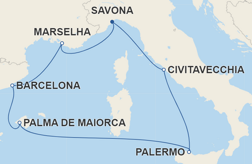 Costa Smeralda com saídas de Savona, na Itália