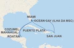 Roteiro de com saídas de Miami, passando por Cozumel