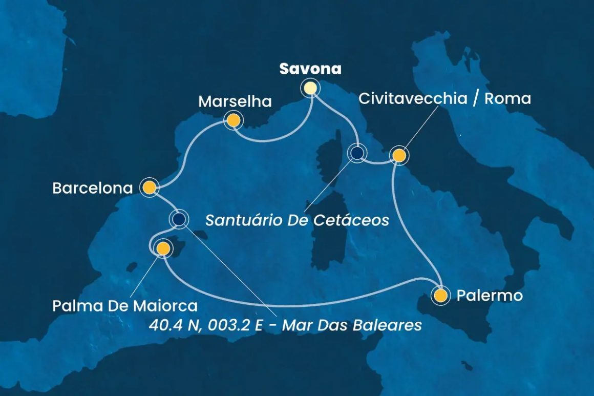 Roteiro com saída de Savona, Itália