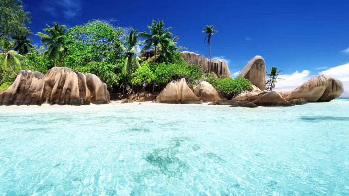 Praia Anse Source d´Argent, em La Digue em Seychelles