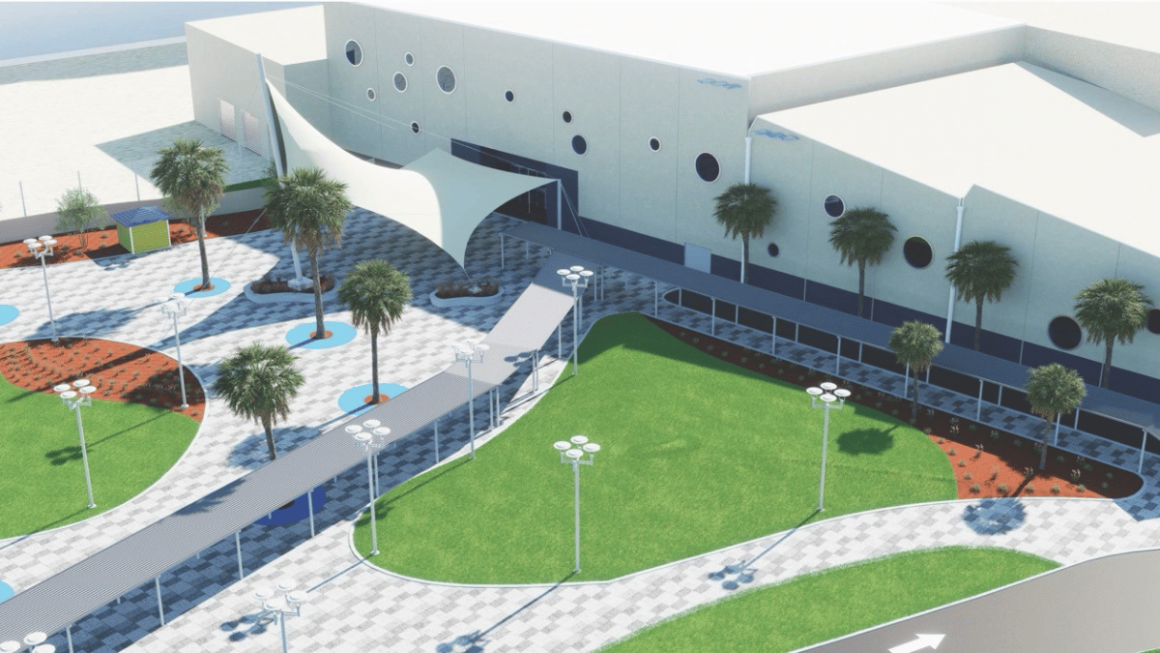 Renderização do projeto de passarela coberta para o Terminal de Cruzeiros 1 (CT1) do Porto Canaveral