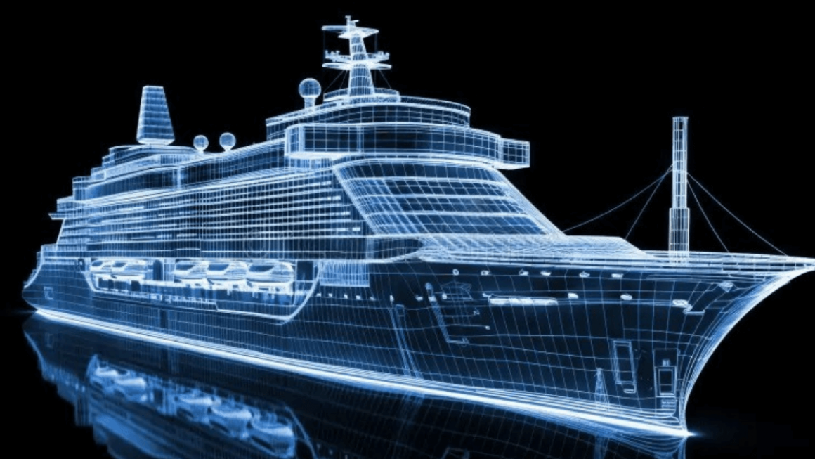 Projeto gerado por IA de um navio de cruzeiro