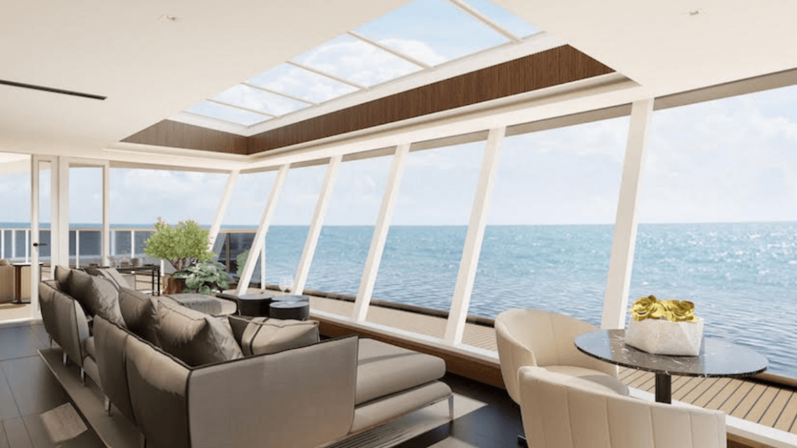 A Suíte Skyview Regent estará localizada no convés do novo navio da Regent, o Seven Seas Prestige