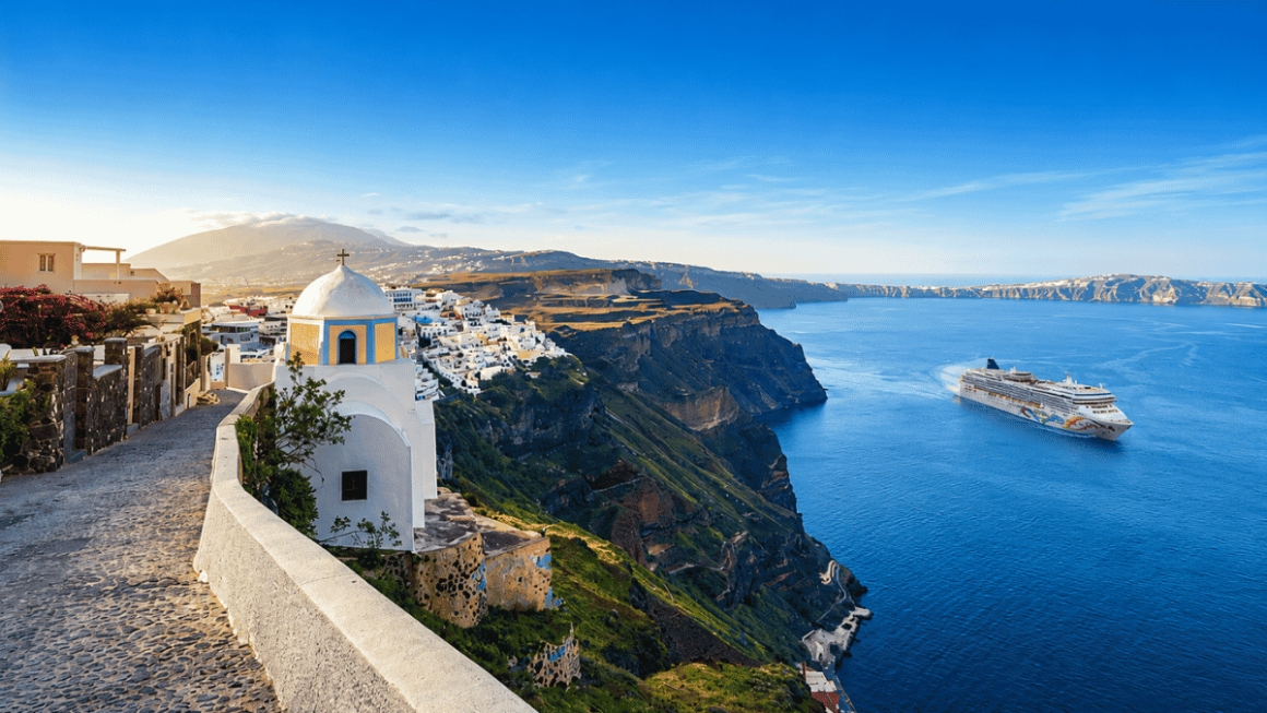 Norwegian Pearl - Aerial - Santorini